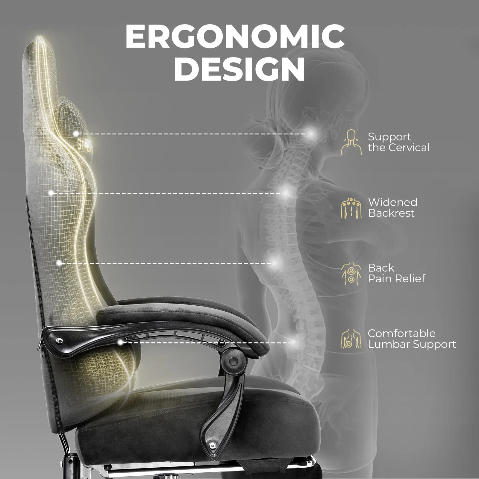 Fabric Gaming Chair | Ergonomic Office Chair | High Quality PC Chair for Long Sessions - Thumbnail 7
