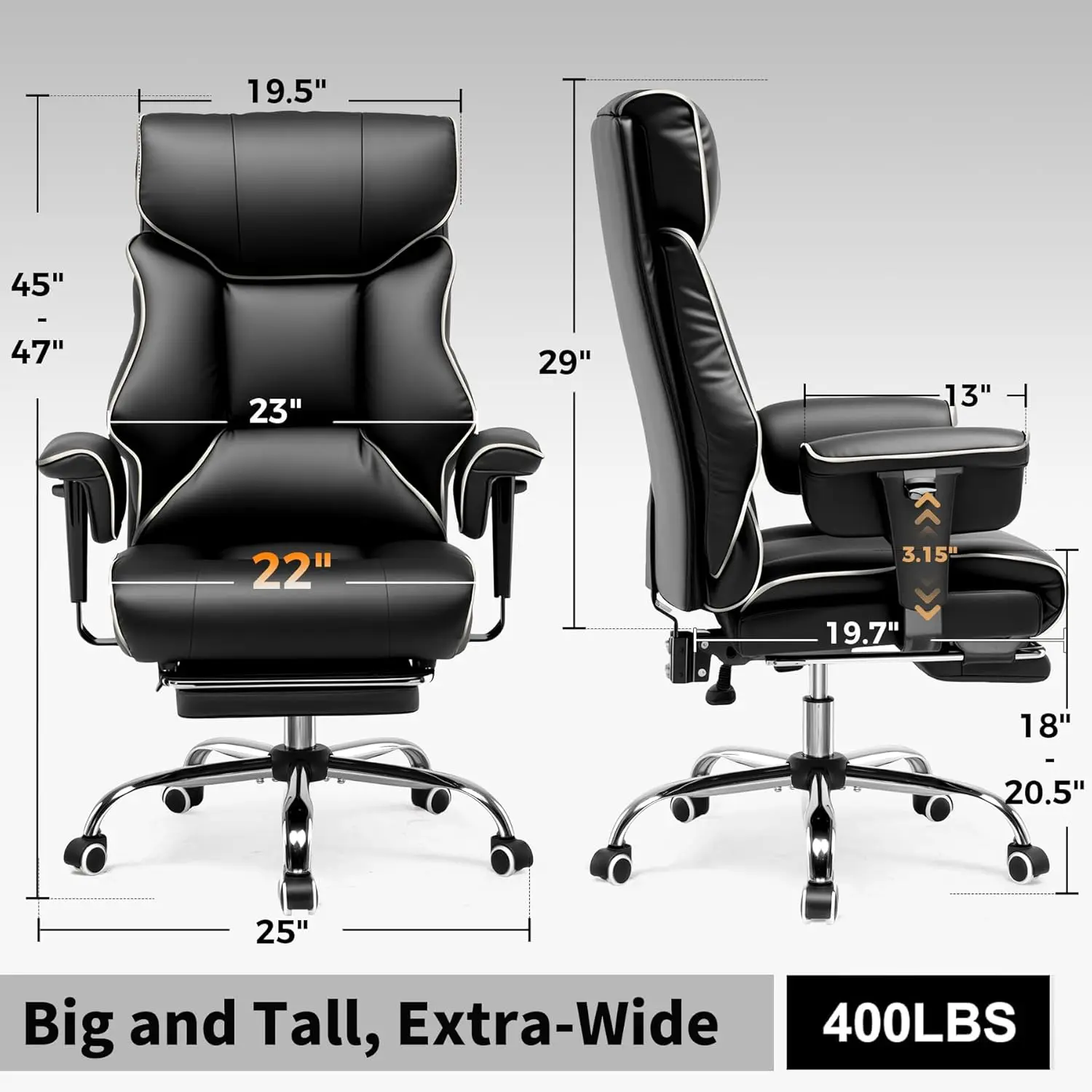 Heavy-Duty Executive Office Chair | 400lb Capacity & Pocket Spring Cushion | Big and Tall Ergonomic Leather Chair - Thumbnail 3