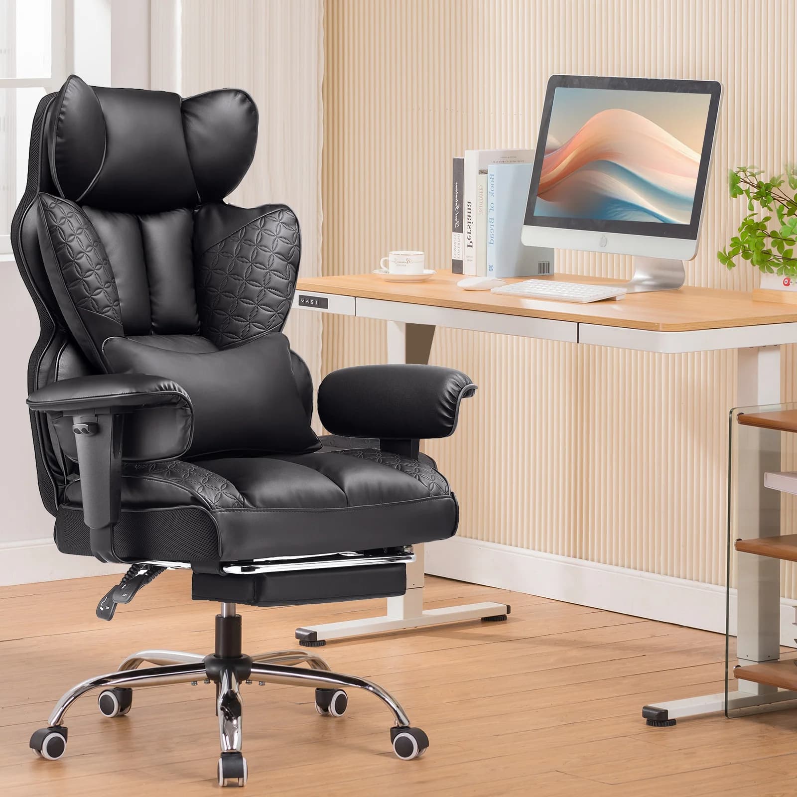 Ergonomic Office Chair | High-Back Leather with Adjustable Armrests | Gaming & Executive Desk - Thumbnail 2