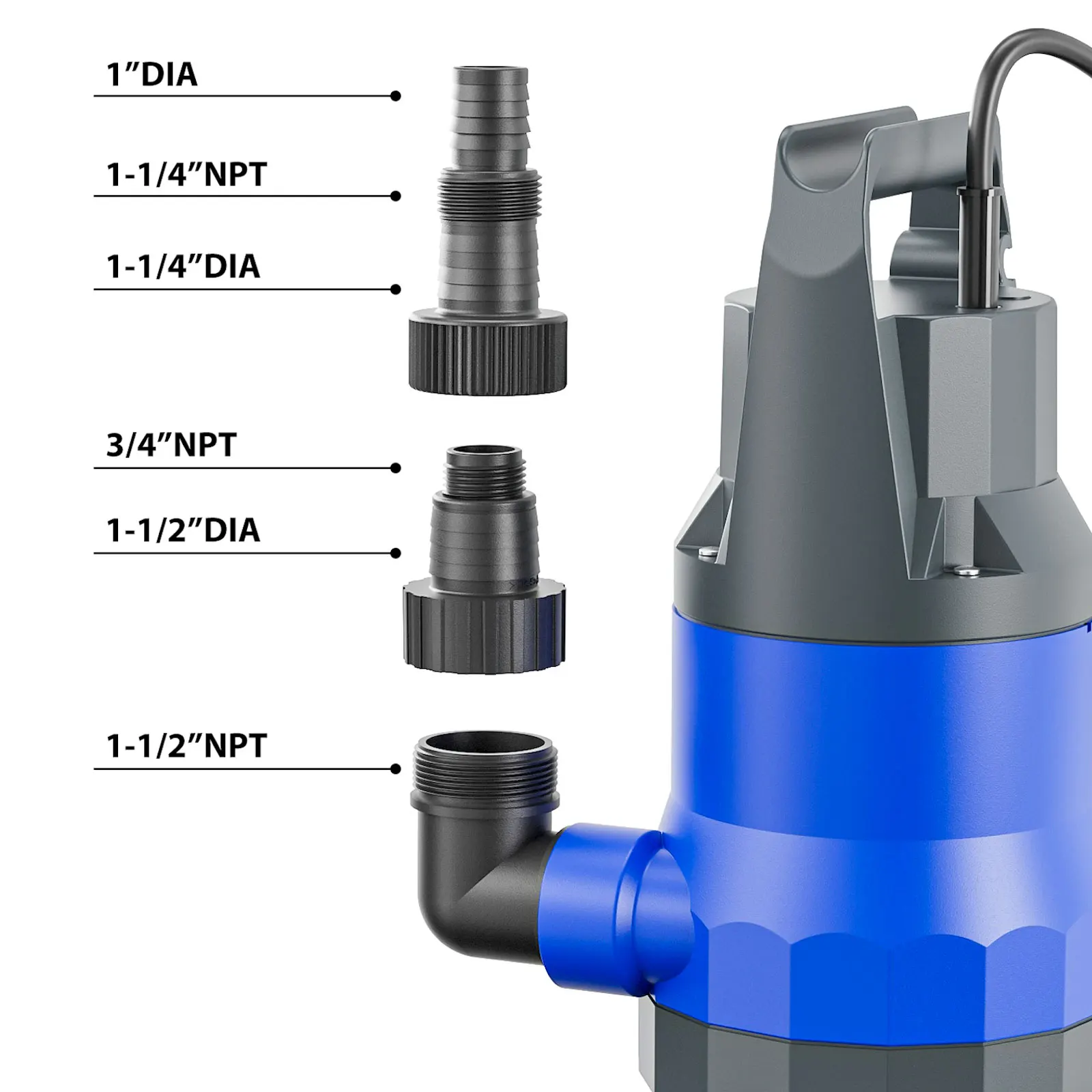 4500GPH 1HP Submersible Sump Pump | Portable Clean/Dirty Water Transfer | For Pool, Basement, Hot Tubs - Thumbnail 4