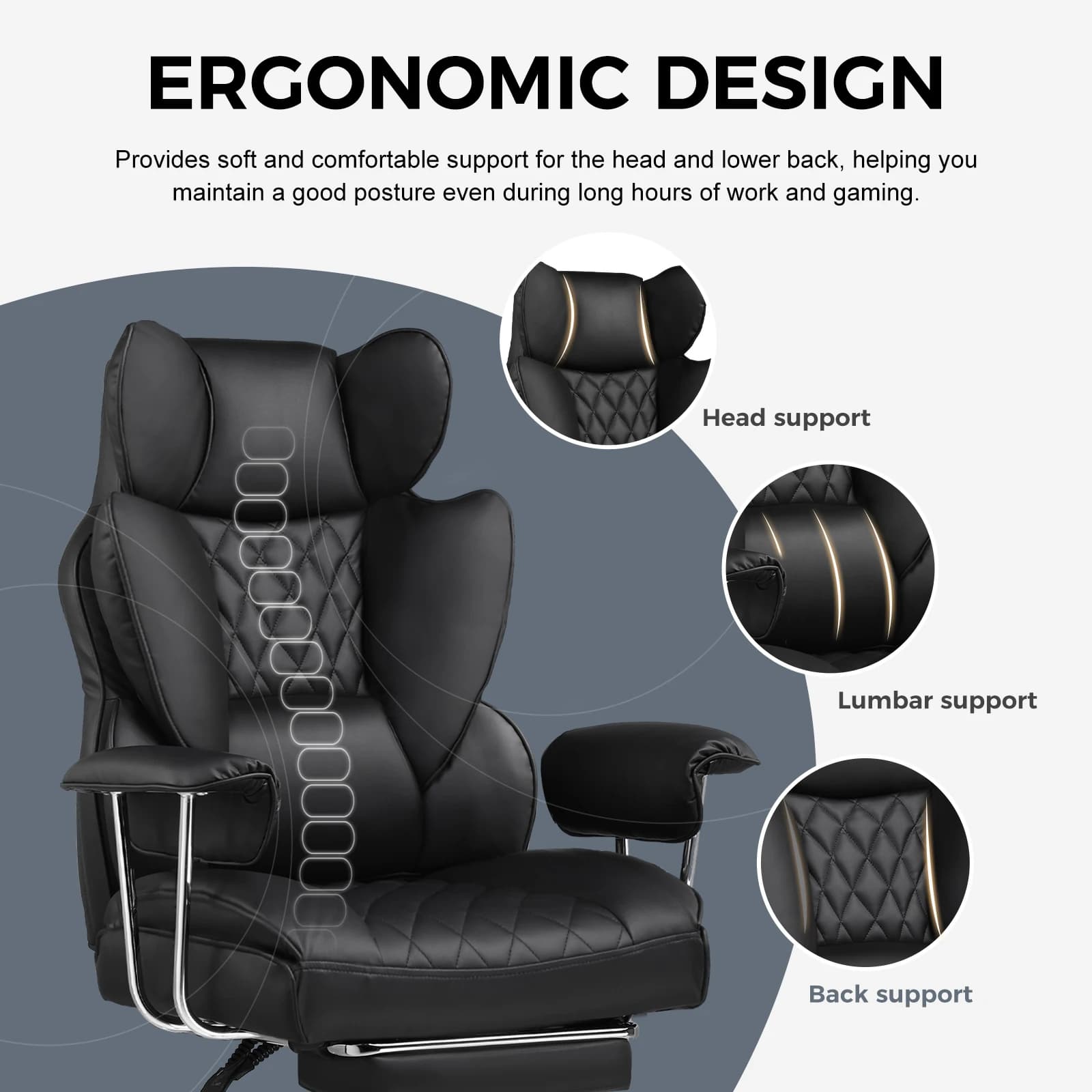 and Tall Office Chair | Pocket Spring Lumbar Support | Ergonomic Gaming Chair with Footrest - Thumbnail 7