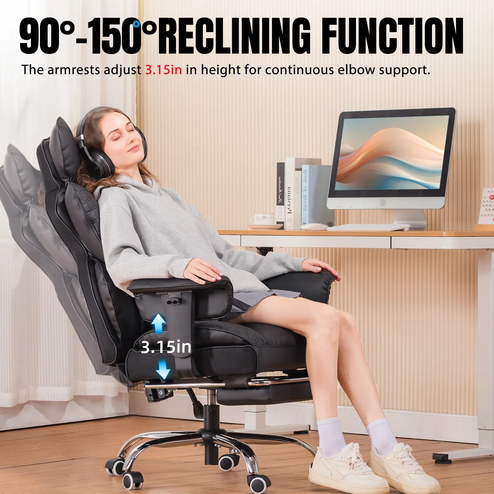 Ergonomic Office Chair | High-Back Leather with Adjustable Armrests | Gaming & Executive Desk - Thumbnail 5