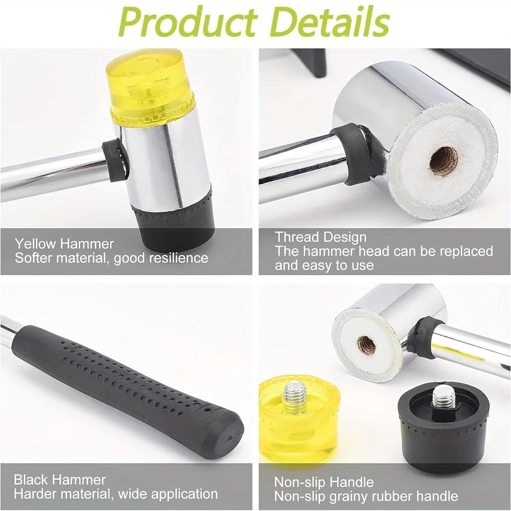 Double-Sided Rubber Mallet – Soft Plastic Hammer for Jewelry, Leather Craft, Woodwork, and Flooring Installation - Thumbnail 2