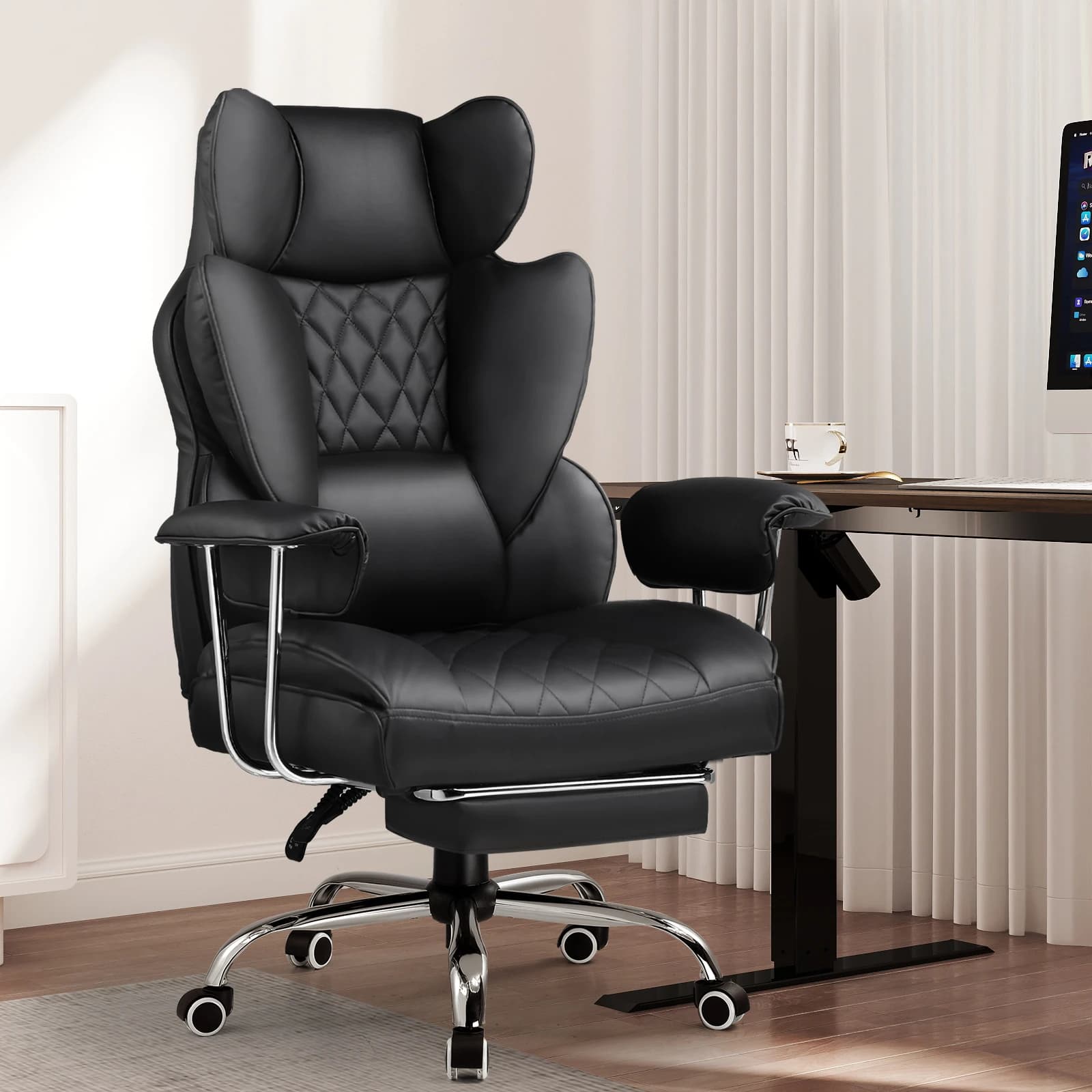and Tall Office Chair | Pocket Spring Lumbar Support | Ergonomic Gaming Chair with Footrest - Thumbnail 2
