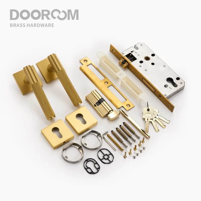 Brass Door Lever Set | Knurled Handle for Interior Bedroom Bathroom | Dummy Privacy Passage Lock - Thumbnail 8