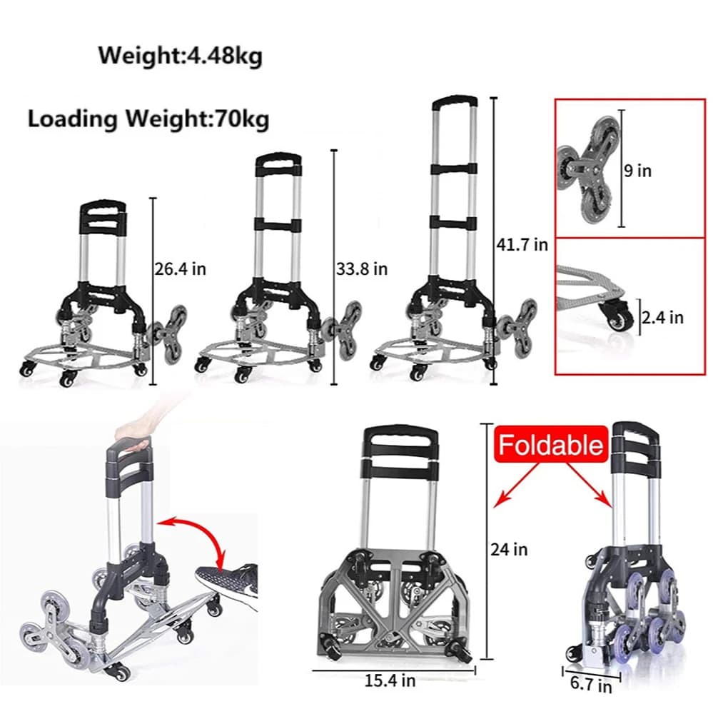 75kg Heavy Duty Foldable Wheel Trolley Folding Truck Barrow Cart Travel Luggage Shopping Cart Portable Home Use Climb Stairs - Thumbnail 3