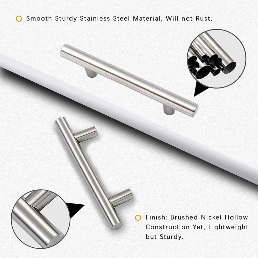 T-Bar Wardrobe Pulls | Black & Silver Stainless Steel | Long Cabinet Drawer Handles - Thumbnail 2