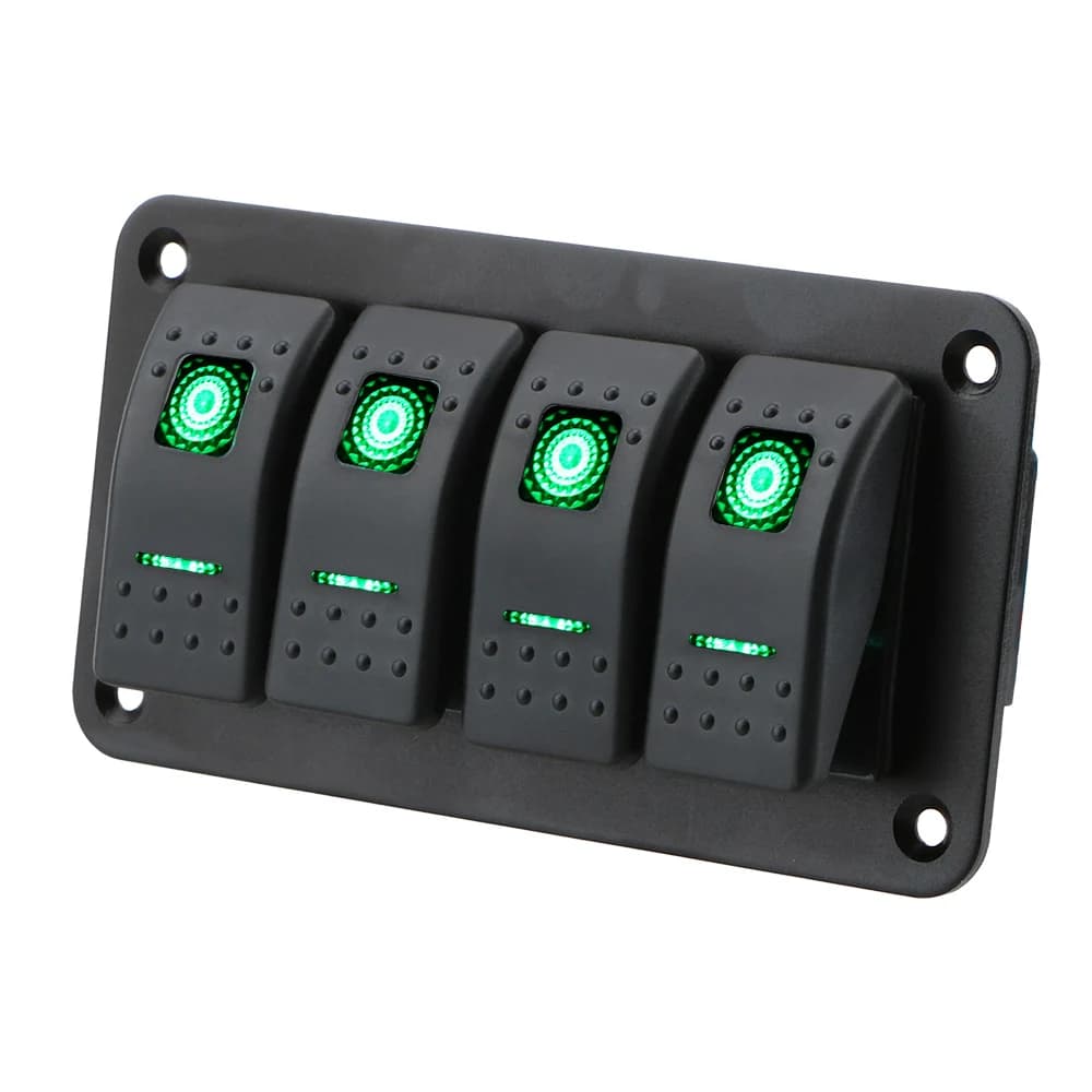 4-Gang Rocker Switch Panel | 12V/24V Marine & RV Control | LED Illuminated Circuit Breaker - Thumbnail 3