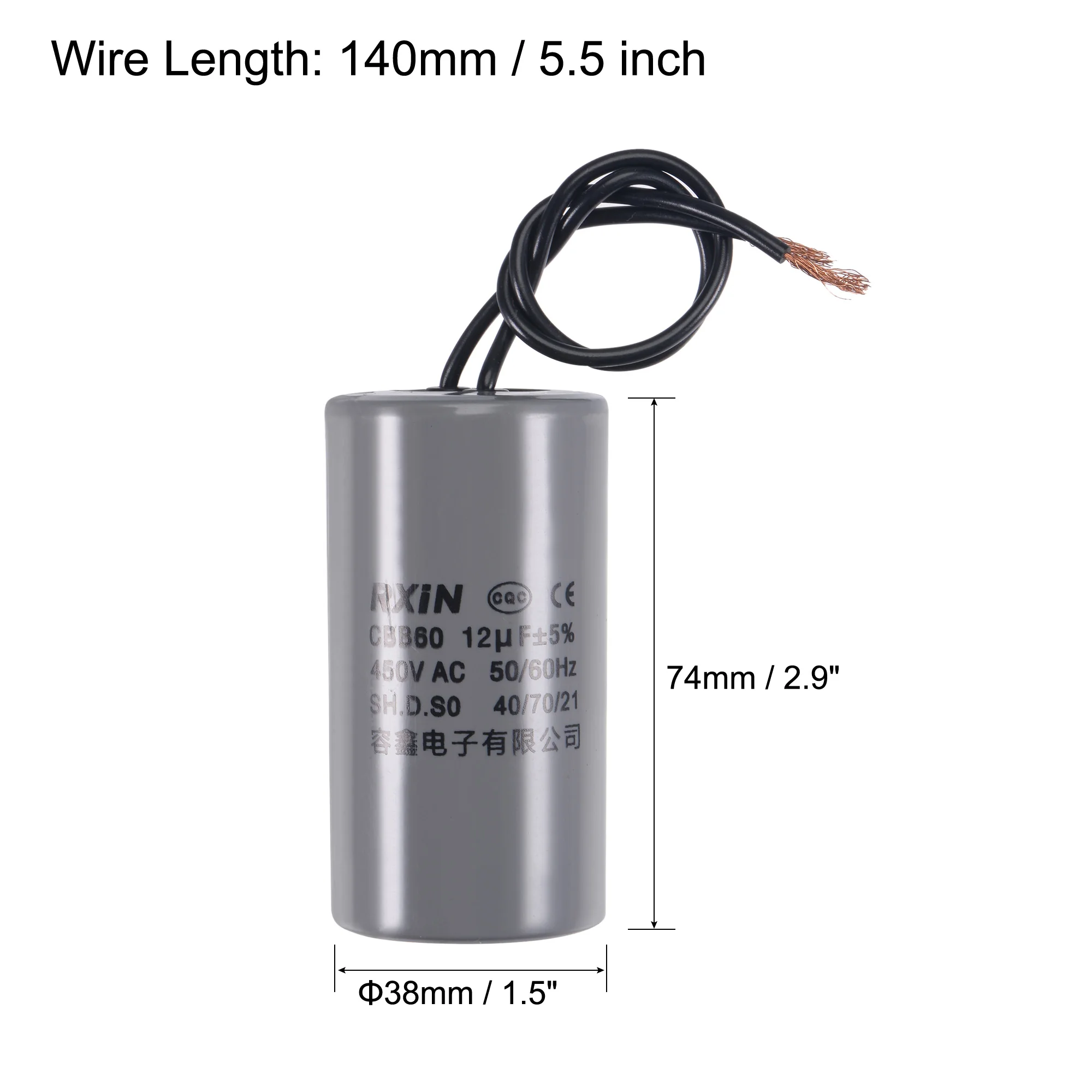 Professional-Grade 12uF 450V AC Run Capacitor | CBB60 Motor Start for Air Compressor & Water Pump - Thumbnail 2