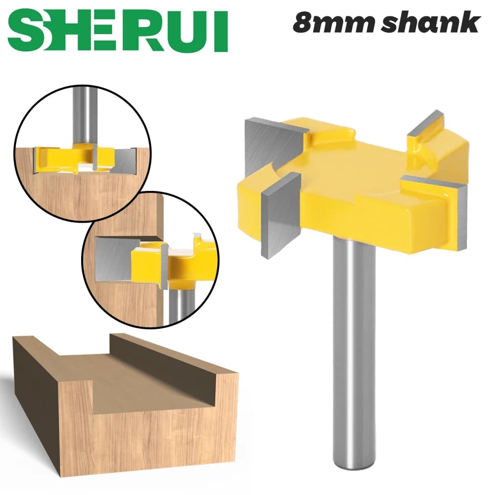 T Type Slotting Cutter | 6mm 8mm 12mm Shank 4 Edge | Industrial Grade Router Bit for Wood - Thumbnail 2