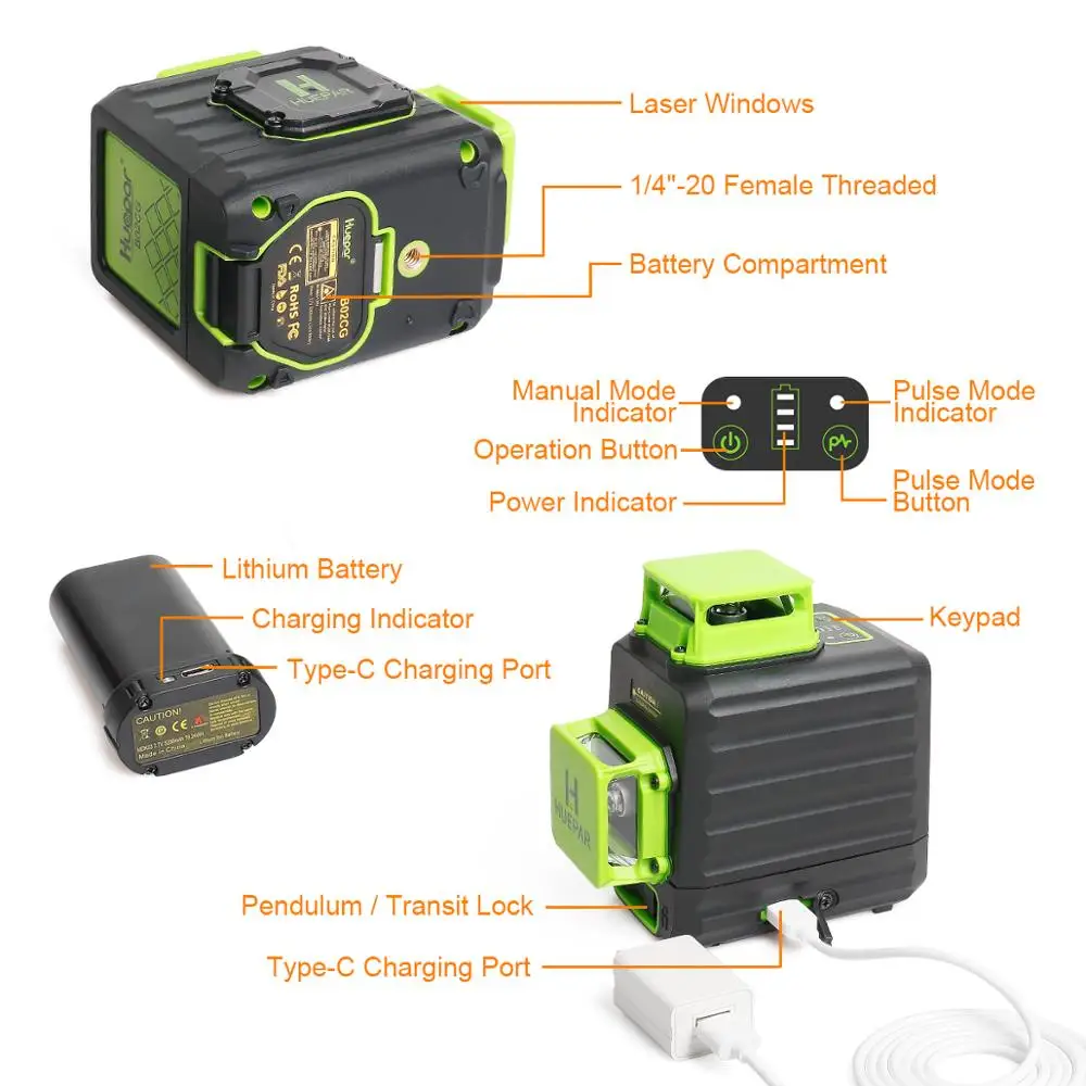 Laser Level | Cross Line Self-Leveling | Type-C Charging & Hard Carry Case - Thumbnail 4