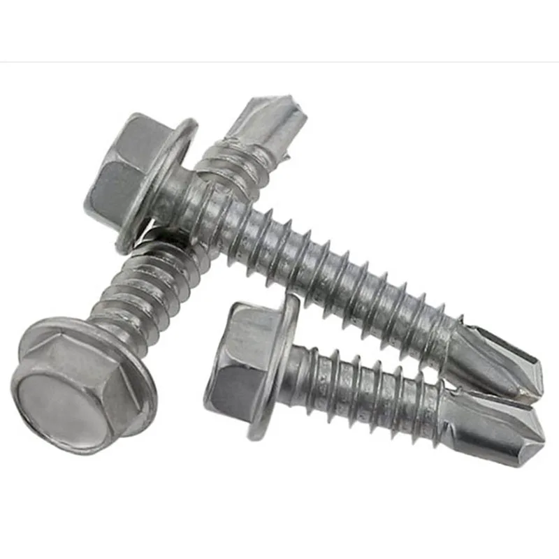 M6.3 410 stainless steel self-drilling tapping screws with hex head design conforming to DIN7504 standards for metal applications.