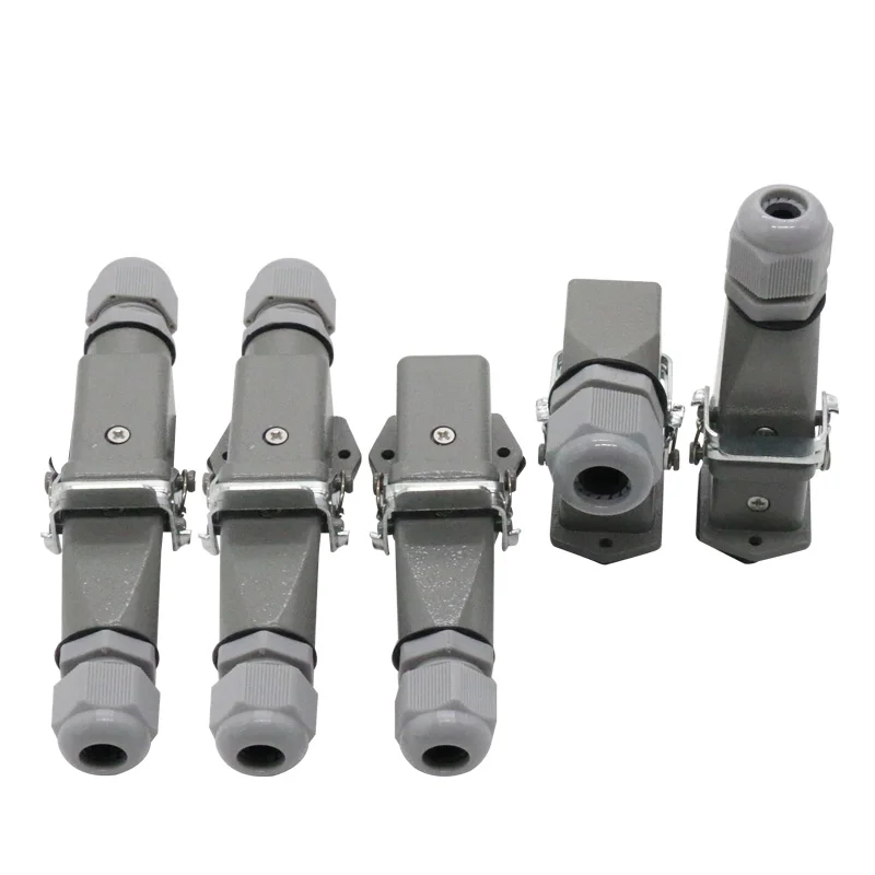 HDC-HA heavy duty rectangular connector with 4 to 8 pin cores, 10A 16A rating, aviation-style waterproof industrial plug and socket