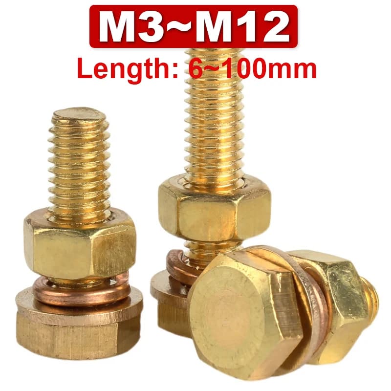 Machine Screws 4-in-1 Kit | DIN933 Hex Bolt Nut Washer Set | M3-M12 Copper Fasteners - Thumbnail 2