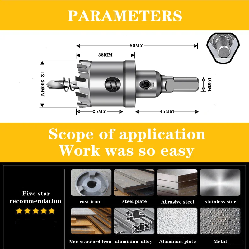 TCT Hole Saw Kit | 6-Piece Set (16-65mm) | For Stainless Steel & Thick Metal - Thumbnail 6