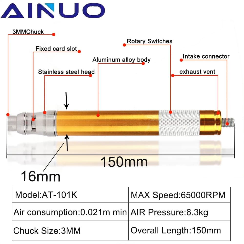 Micro Die Grinder | 3mm Pencil Tool for Engraving & Polishing | 65,000 RPM High-Speed - Thumbnail 3