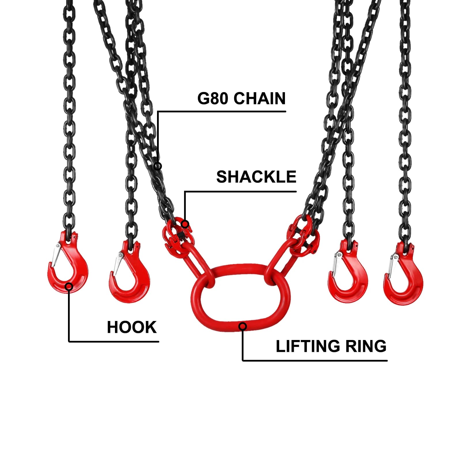 4-Leg Lifting Sling | 5-Ton Capacity | G80 Alloy Steel | Adjustable 1.5M-4M Chains - Thumbnail 2