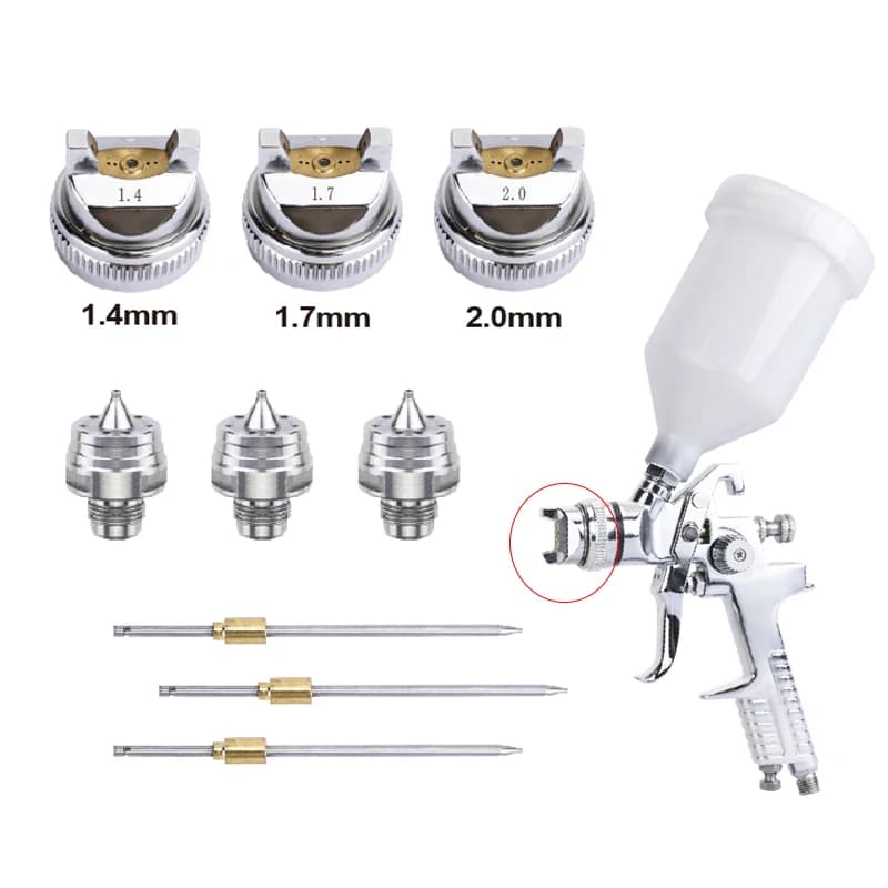 Spray Gun Nozzle Kit | 1.4mm 1.7mm 2.0mm Needle Cap Set | For H-827 Airbrush Tools - Thumbnail 2