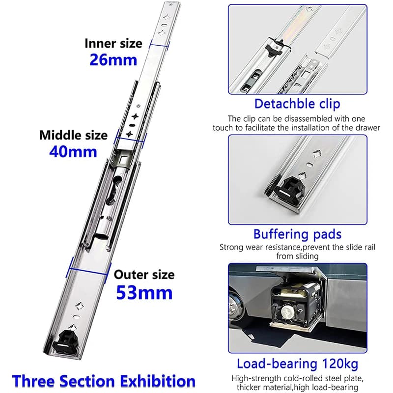 Heavy-Duty Drawer Slides | 185lb Load Capacity | Full-Extension 3-Section Runners - Thumbnail 4