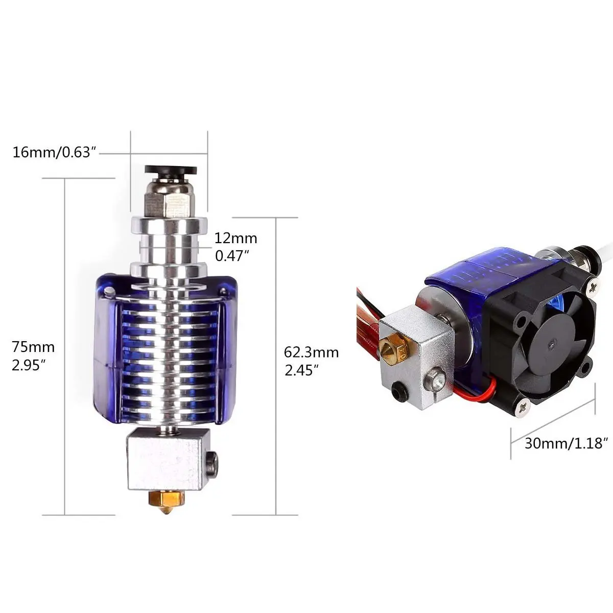 3D Printer Hot End Kit | E3D V6 12V/40W | 1.75mm Filament & 0.4mm Brass Nozzle - Thumbnail 5