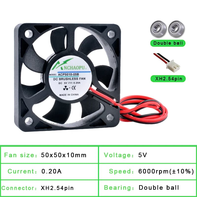 Ultra-Quiet Cooling Fan | 50x50x10mm DC 5V/12V/24V | For Compact Electronics & Power Supplies - Thumbnail 3