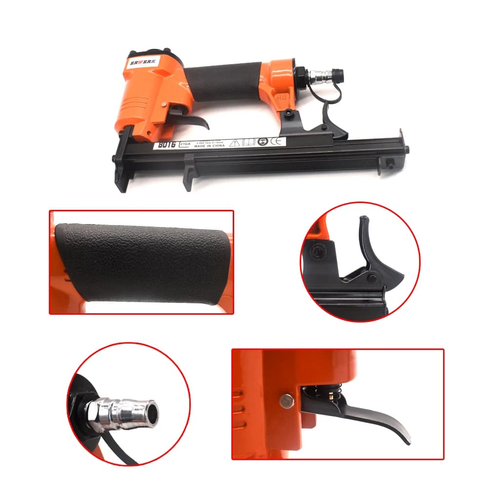 Pneumatic Stapler | 21GA 8016 Fine Nailer for Furniture Woodworking | 6-16mm Fasteners - Thumbnail 6