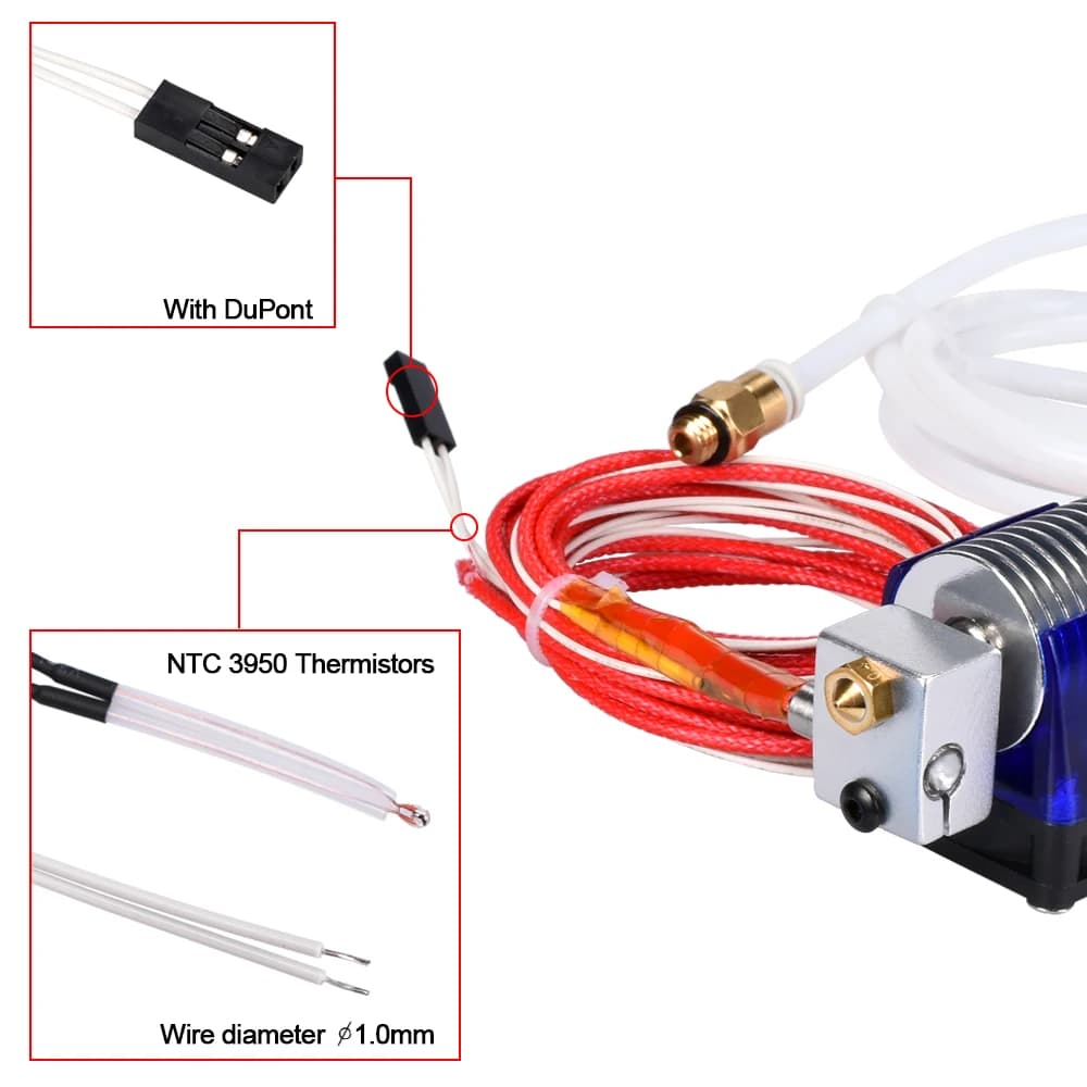 3D Printer Hot End Kit | E3D V6 12V/40W | 1.75mm Filament & 0.4mm Brass Nozzle - Thumbnail 3