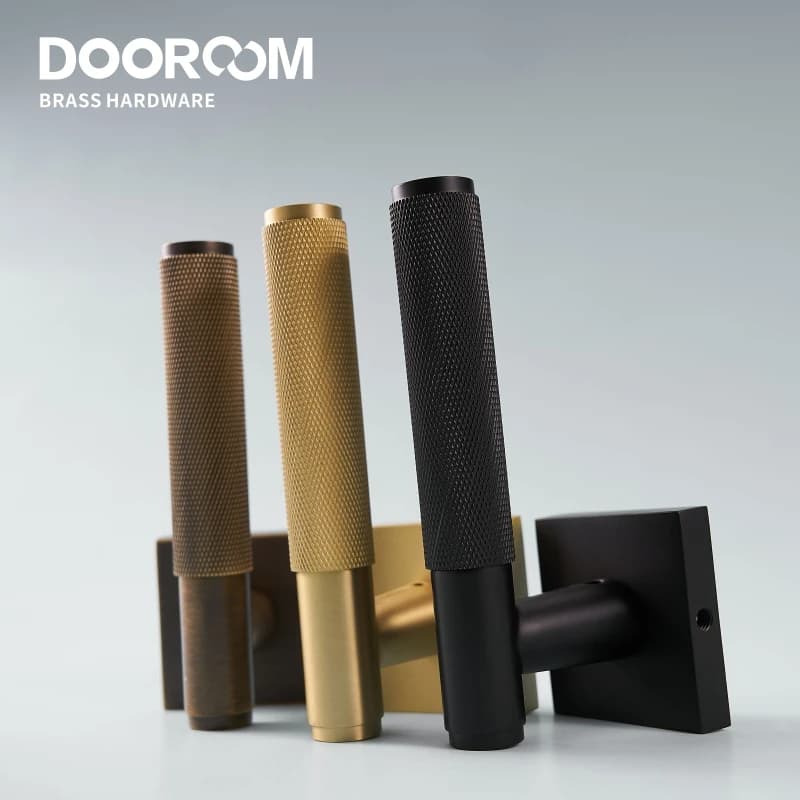 Brass Door Lever Set | Knurled Handle for Interior Bedroom Bathroom | Dummy Privacy Passage Lock - Thumbnail 7