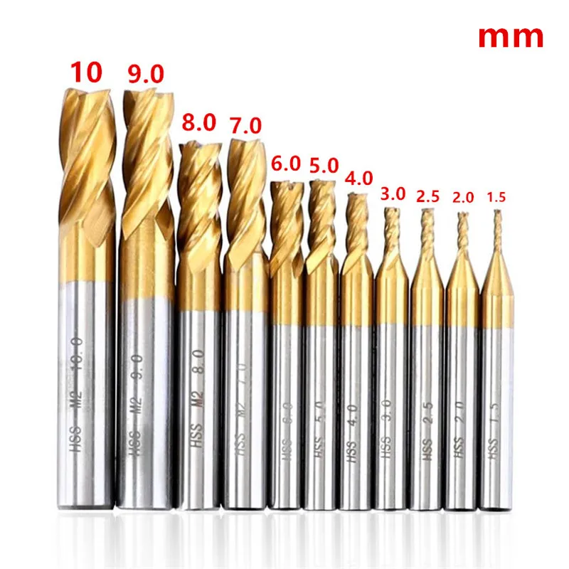 Coated HSS End Mill | 1.5-10mm 4-Flute Spiral Bit | CNC Drill for Wood & Steel - Thumbnail 2