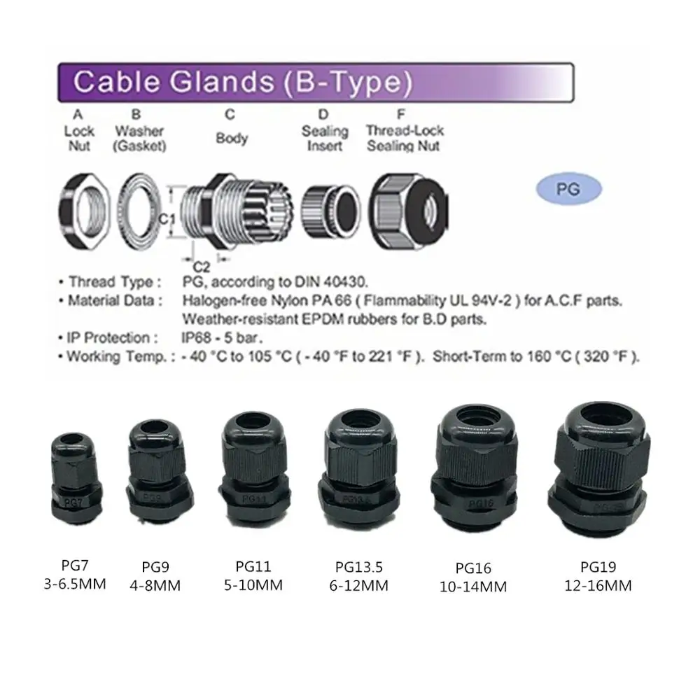 Waterproof Cable Gland Kit | IP68 Rated | 10-Piece Adjustable Set - Thumbnail 5