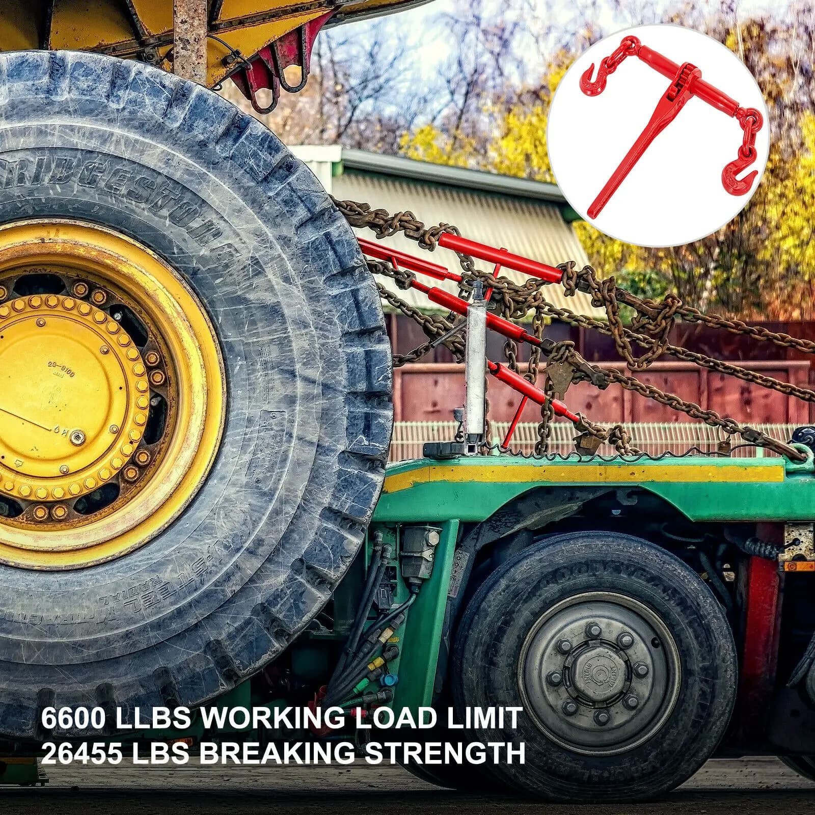 Heavy-Duty Ratchet Load Binder Kit | 6600 LB Capacity | Adjustable Tie-Down Chain for Towing & Hauling - Thumbnail 2