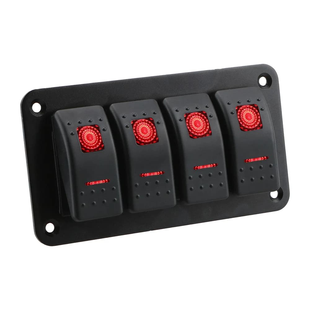 4-Gang Rocker Switch Panel | 12V/24V Marine & RV Control | LED Illuminated Circuit Breaker