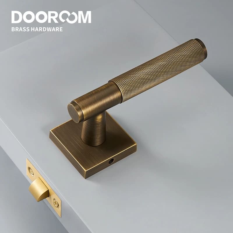 Brass Door Lever Set | Knurled Handle for Interior Bedroom Bathroom | Dummy Privacy Passage Lock - Thumbnail 5