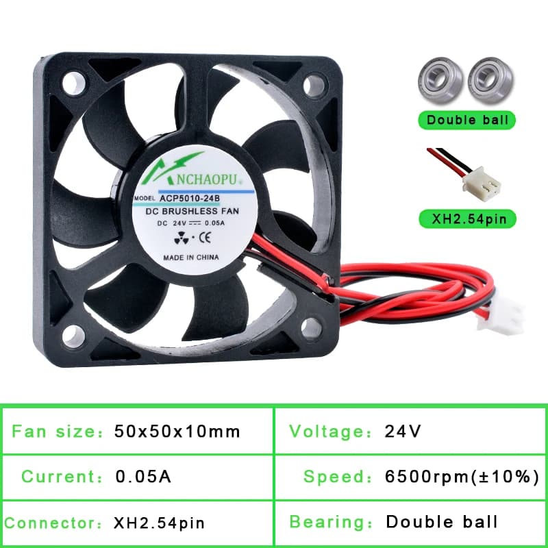 Ultra-Quiet Cooling Fan | 50x50x10mm DC 5V/12V/24V | For Compact Electronics & Power Supplies - Thumbnail 4
