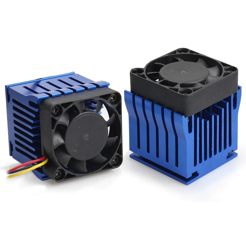 Blue aluminum Northbridge heatsink cooler with a 40mm fan for PC computer case cooling, shown with included mounting hardware.
