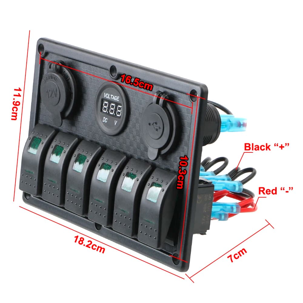 6-Gang Marine Switch Panel | 12V/24V Digital Voltmeter & Dual USB 3.0 Chargers - Thumbnail 4
