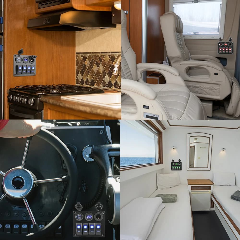 Marine-Grade Switch Panel with Voltmeter & USB 3.0 Chargers | 12V/24V for Boat, RV, & Caravan - Thumbnail 5