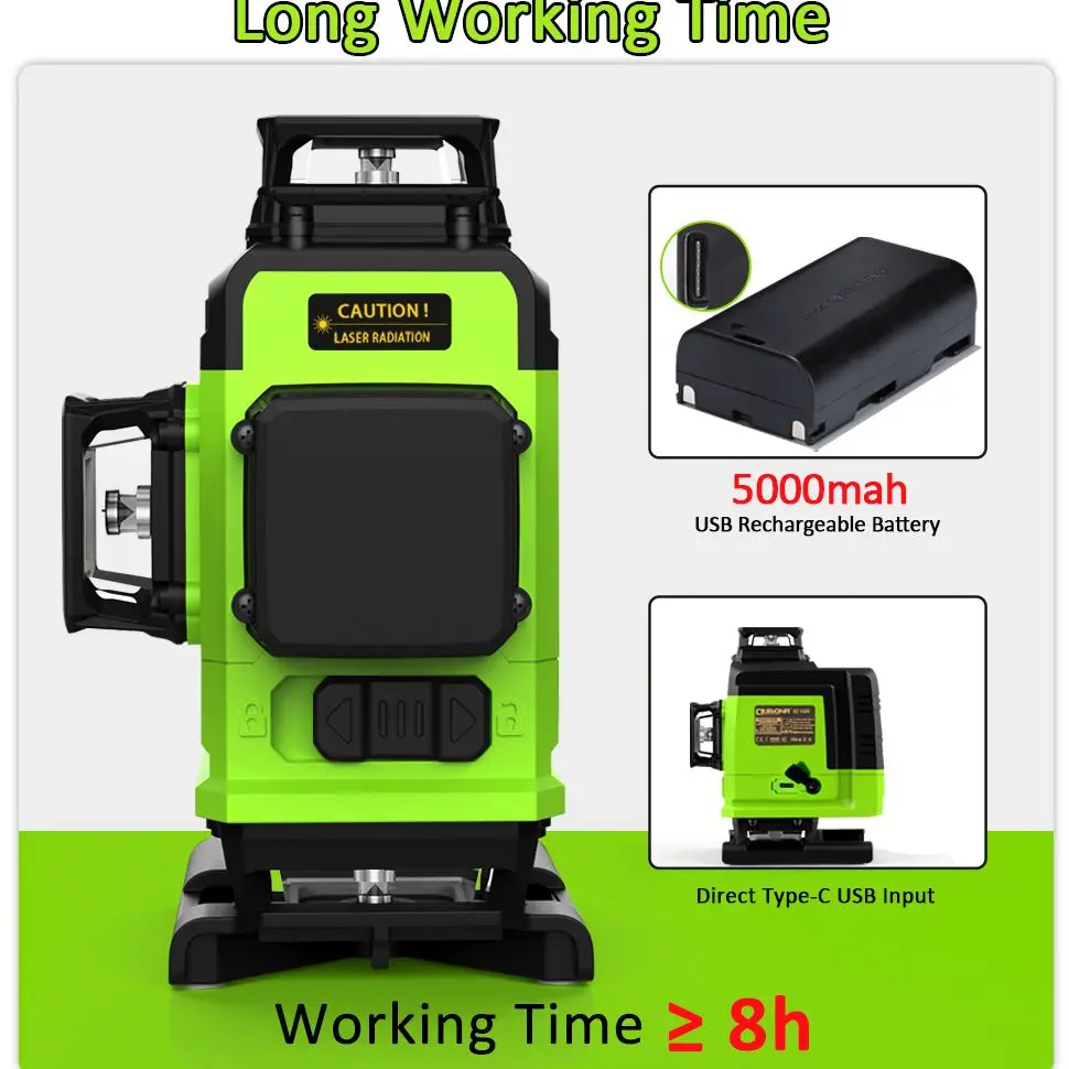 Laser Level | 4D 16-Line Green Beam | Remote Control | 5000mAh Battery - Thumbnail 4