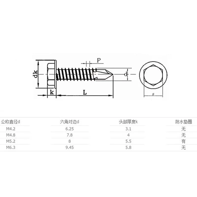 M6.3 Self-Drilling Tapping Screws | 410 Stainless Steel Hex Head | DIN7504 Drilling Screws - Thumbnail 3