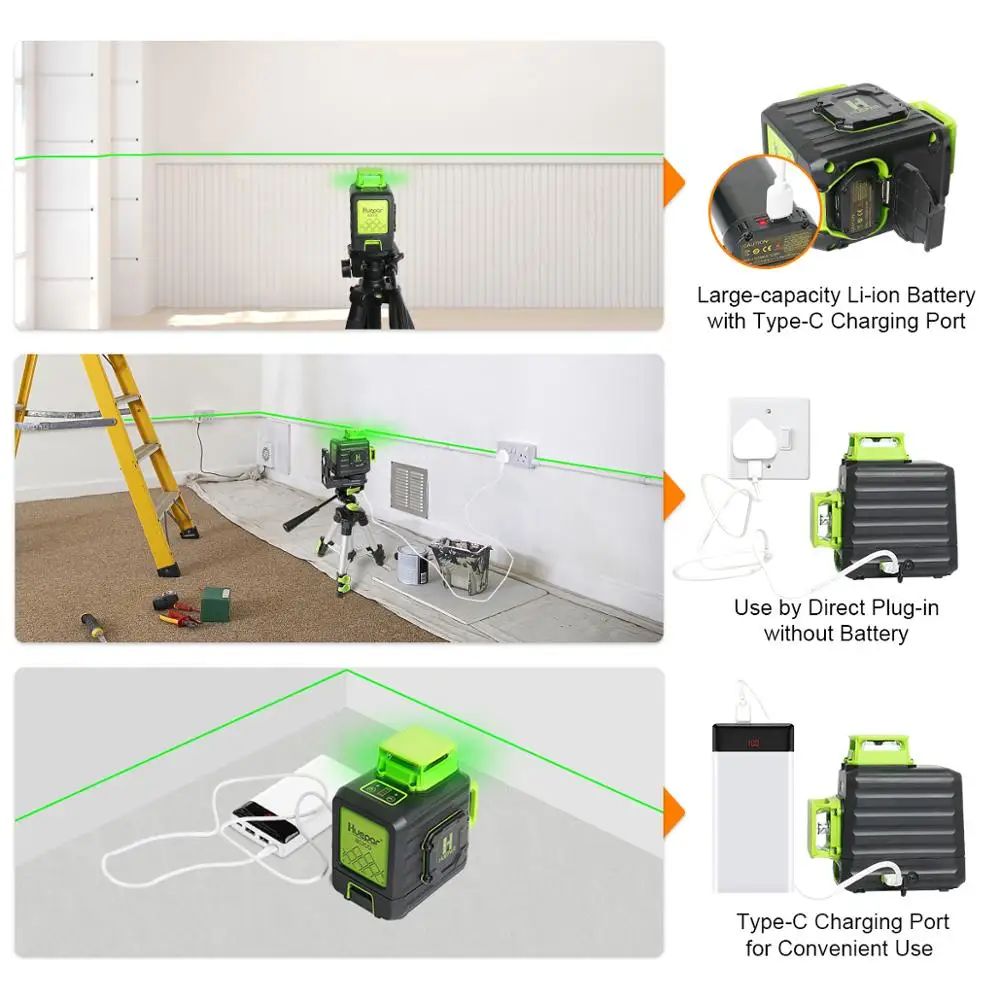 Laser Level | Cross Line Self-Leveling | Type-C Charging & Hard Carry Case - Thumbnail 6
