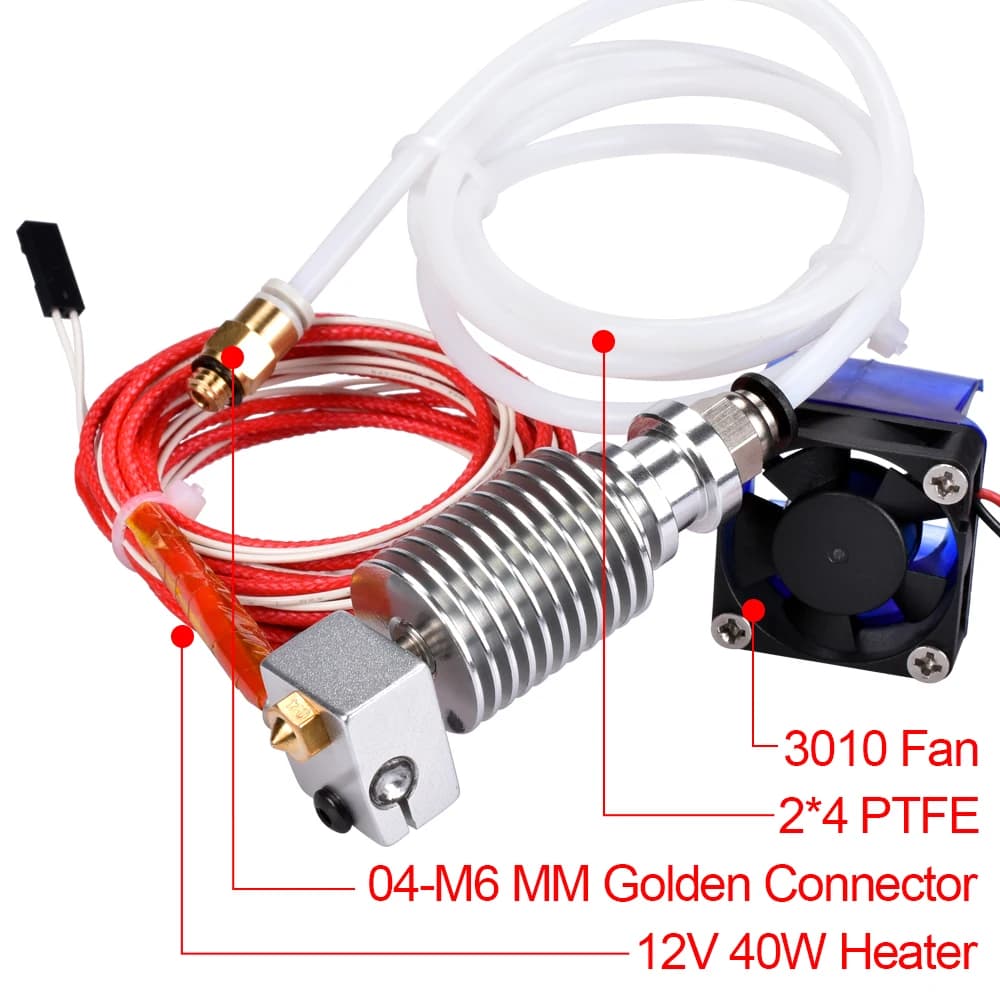 3D Printer Hot End Kit | E3D V6 12V/40W | 1.75mm Filament & 0.4mm Brass Nozzle - Thumbnail 4