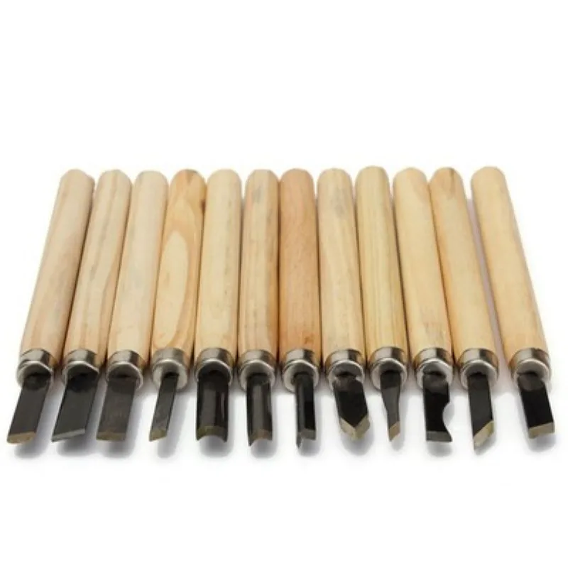12pcs Professional Wood Carving Chisel Knife Hand Tool Set For Basic Detailed Carving Woodworkers Gouges - Thumbnail 3