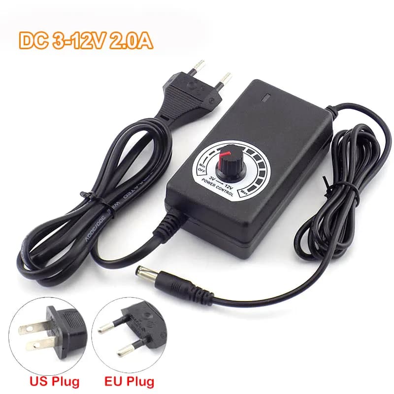 AC/DC Power Adapter | 3-12V 2A Adjustable Output | 5.5x2.5mm for LED Strips & CCTV - Thumbnail 2