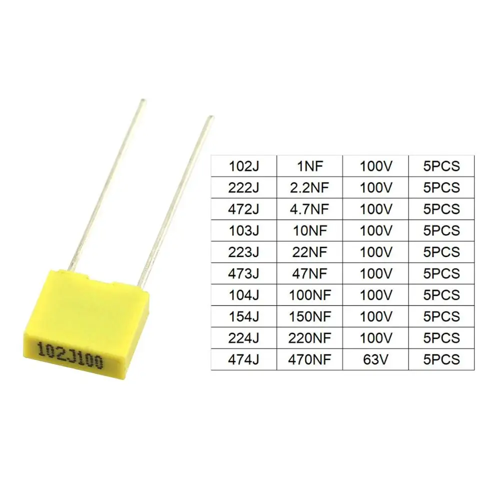 Polypropylene Film Capacitor Assortment Kit | 10 Values from 1nF to 470nF | Precision Audio & Circuit Correction - Thumbnail 2