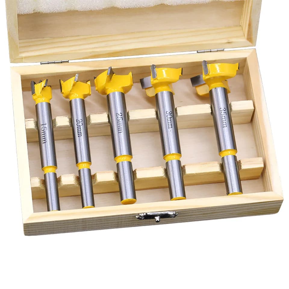 Forstner Drill Bit Set | 5-Piece Hinge Boring Kit | 15-35mm Precision Woodworking - Thumbnail 4