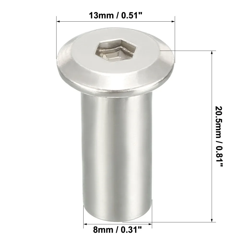 M8 Insert Nut Screw Posts | Iron Nickel Plated Hex Socket Head | Furniture Fittings 30pcs/lot - Thumbnail 4