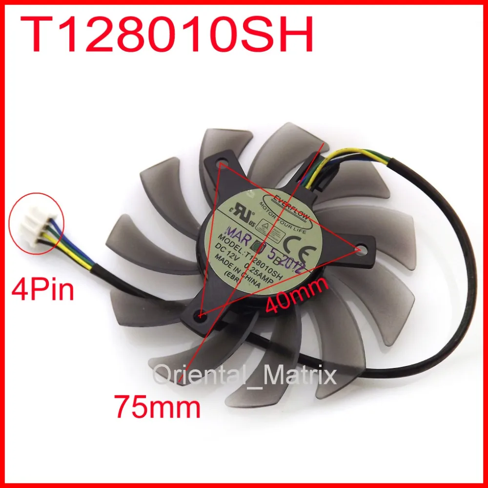 Free Shipping T128010SH 12V 0.25A 75mm 40x40x40mm For ASUS GTX560 HD5870 Graphics Card Cooling Fan 4Wire 4Pin - Thumbnail 2