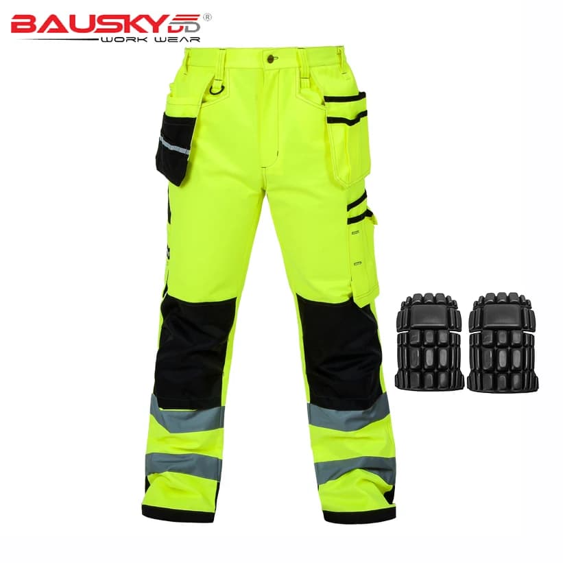 Visibility Work Pants | Reflective Cargo Trousers with Knee Pads | Multi-Pocket - Thumbnail 3