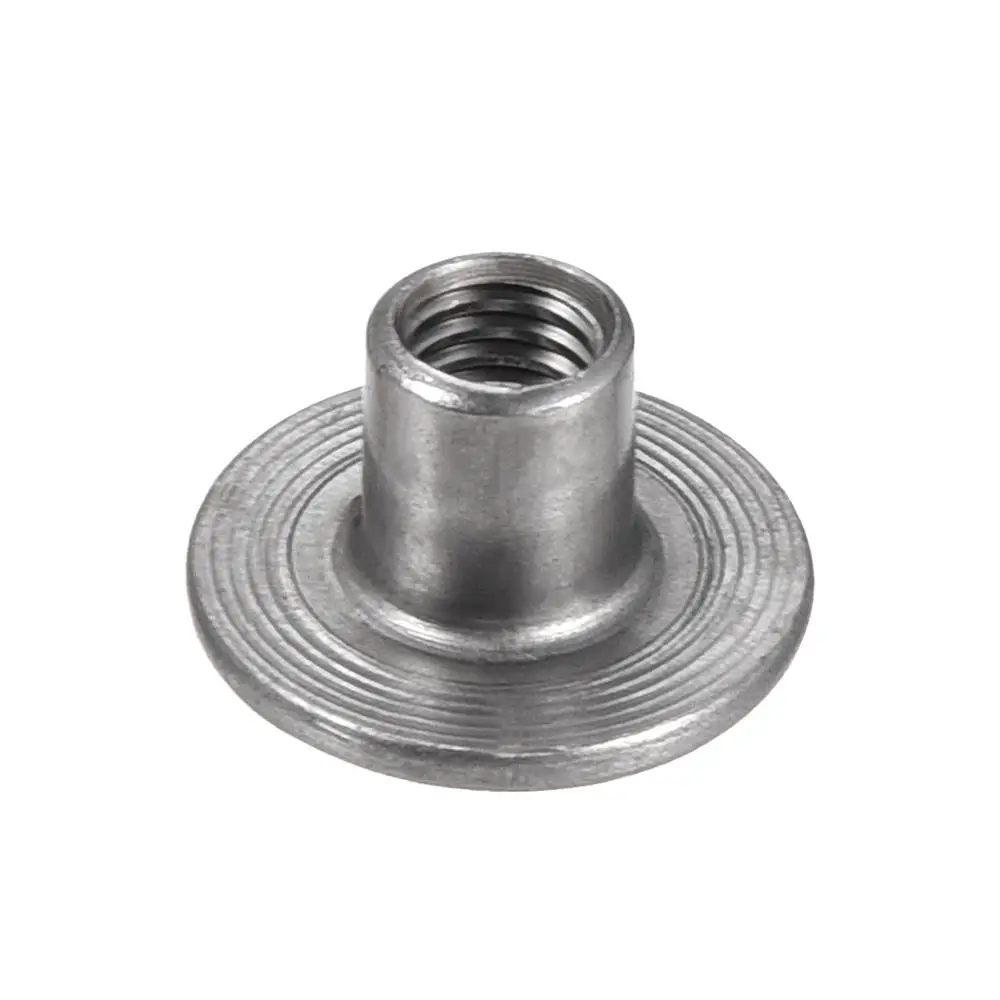 Uxcell 30-piece set of M5, M6, and M8 carbon steel round base tee nuts with brad holes for woodworking and furniture assembly.