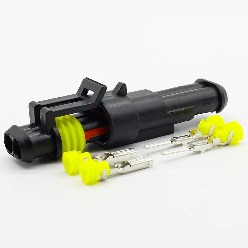 Kit of 10 sets of 2 Pin Way AMP Super Seal waterproof electrical connectors and plugs for automotive and marine wiring.